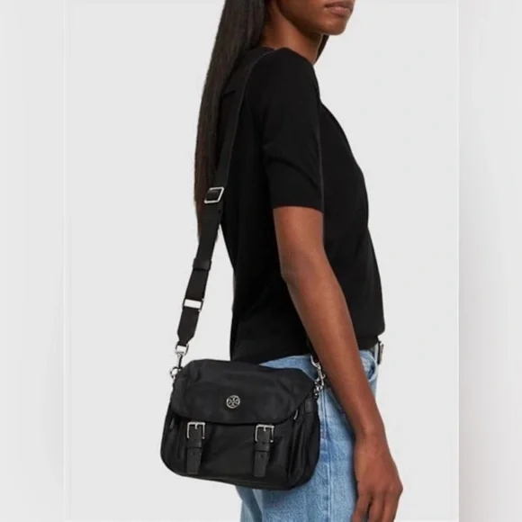 Tory Burch Small Nylon Messenger Cross Body Flap Bag Black - Picture 6 of 12